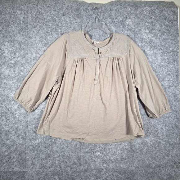 Lucky Brand Women's Long Sleeve Pullover Top Beige Size 2X - Picture 2 of 8